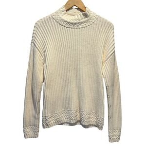 LL Bean Signature Fisherman‎ Ribbed Sweater Womens L Organic Cotton Cable Knit